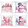 Pink Christmas Snowmen Pillows Let Snow Chill Snowmies Polyester Pillowcase, Sofa Decorative Cushion Cov Headboard Pillow
