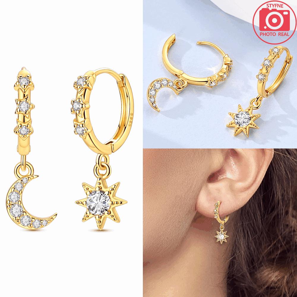 Golden Sun Moon Pendant Eight-pointed Star Tassel Earrings 925 Silver Earrings Valentine s Women Gift Accessory