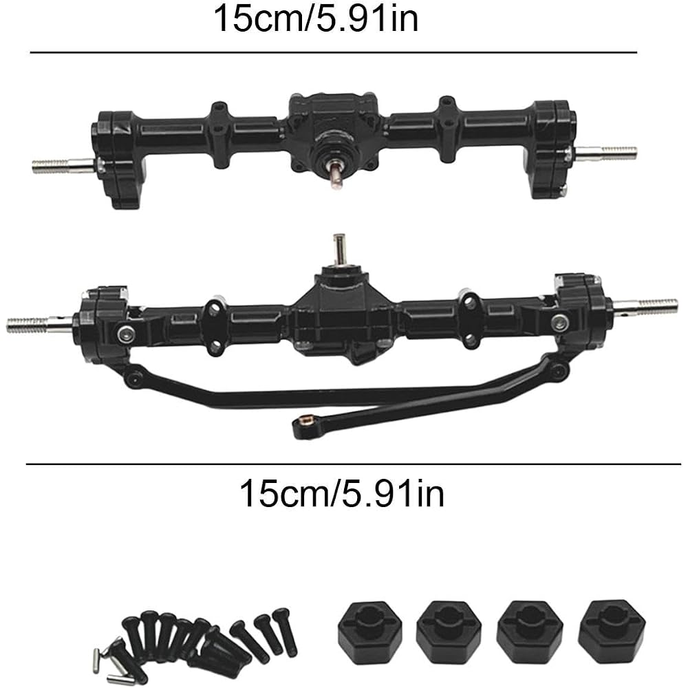 Generic 1:12 Front and Rear Axle Housing Set, Front and Rear Bridge Repair Parts, Practical Bridge Shaft Complete Set for MN168 Model Trucks, Black