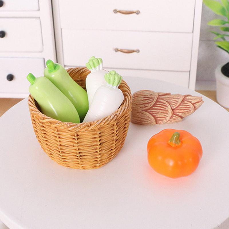 3Pcs/Set Dollhouse Simulation Vegetable Handheld Basket Model Mini Vegetables Decoration For 1/12 Dolls House Kitchen Play Toys