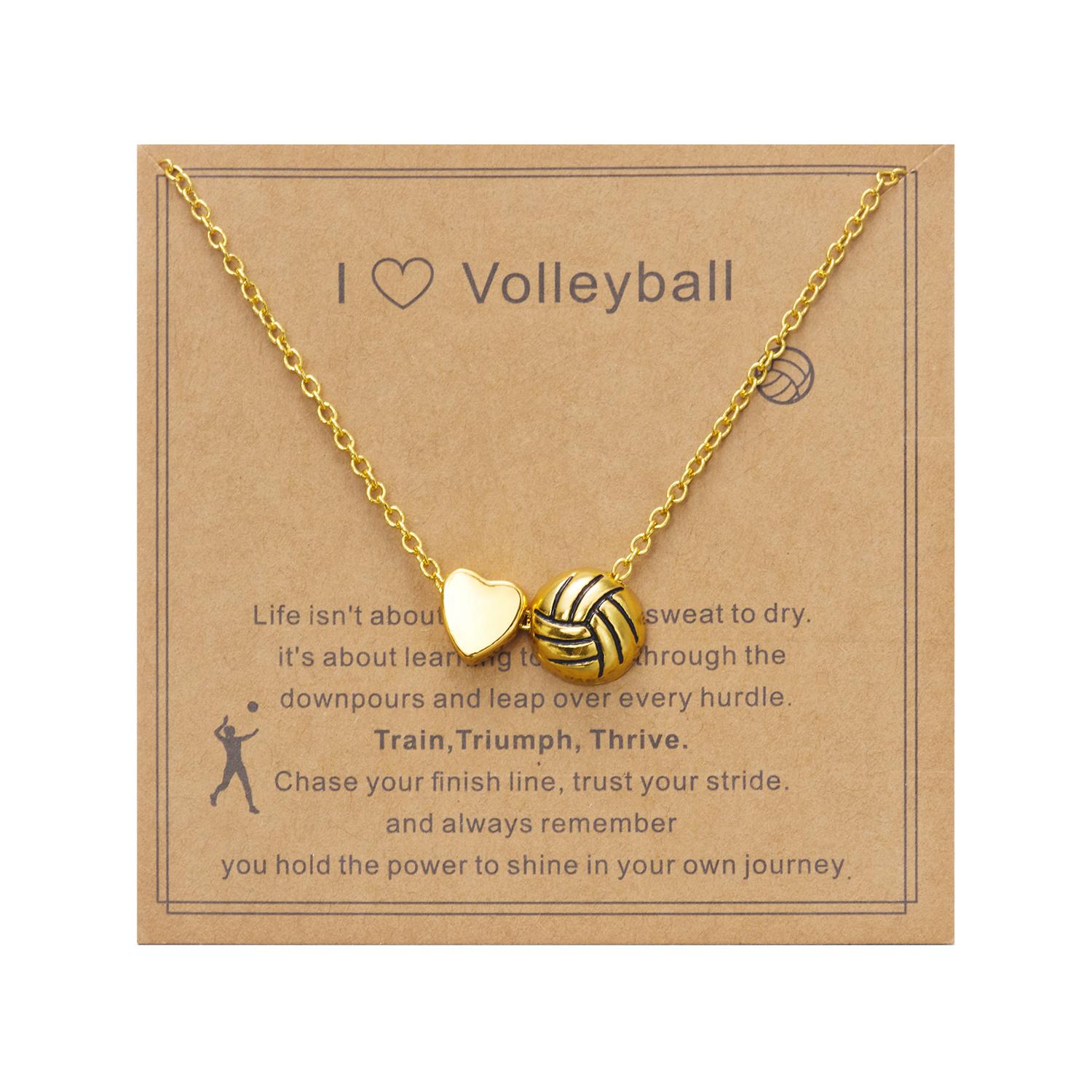 

Heart Sports Necklace for Women Girl Gold Plated Sport Ball Pendant with Inspirational Card Zircon Gifts for Lovers Team Player