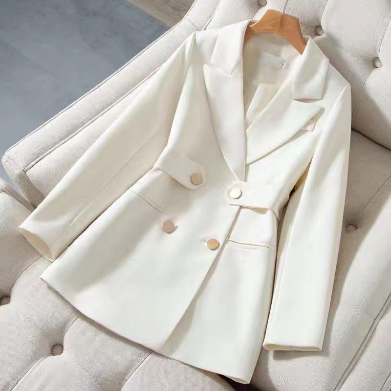 Black Suit Jacket Women's Spring and Autumn Waist Fashion Shoulder Pad Double-breasted  Blazers Women