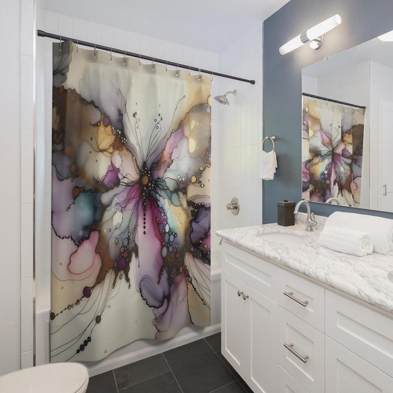 Breathtaking Bejeweled Butterfly Shower Curtain Original Art Jewel Tones Vibrant Nature Theme Abstract W60H190(CM)-1 Pcs