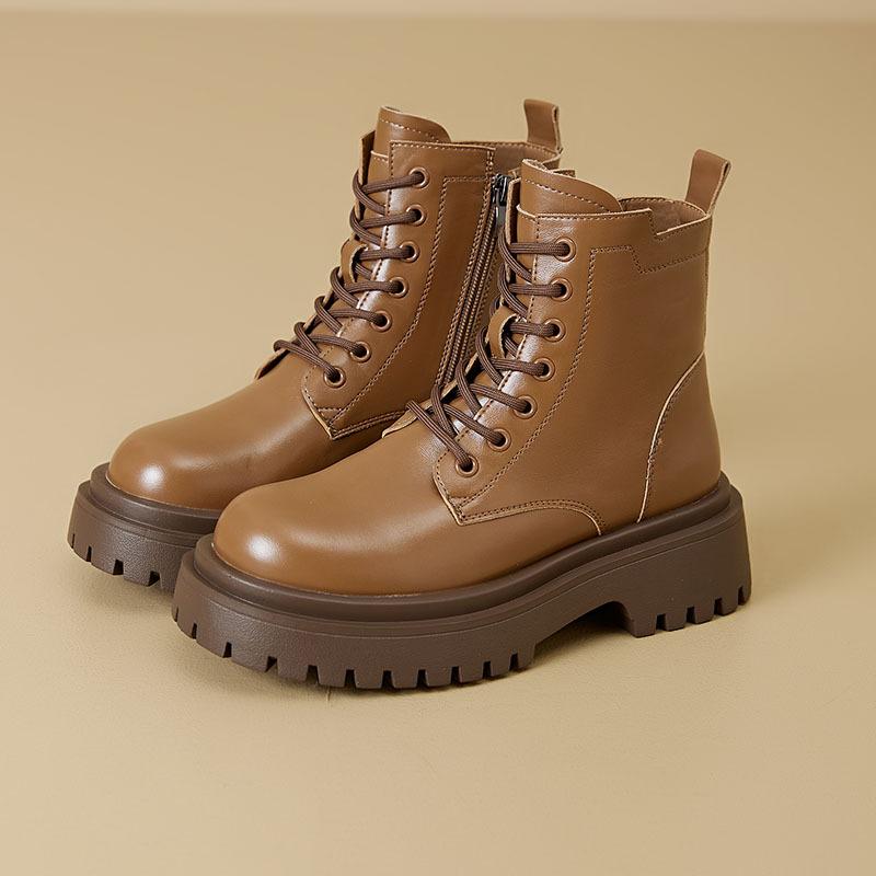 Thick Soled Women'S Boots  New British Style Single Boots Autumn And Winter With Fleece Short Boots Fashionable Women'S Shoe