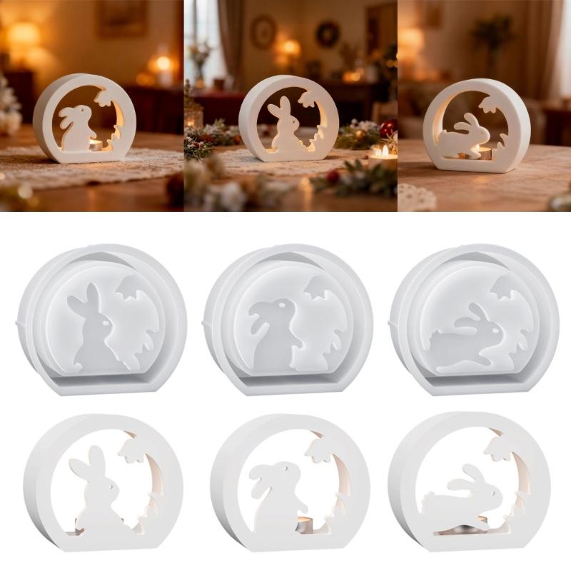 Premium DIY Mold for Making Hollow Easter Rabbit Candle Holders Silicone Casting Moulds Festive Craft Decorations