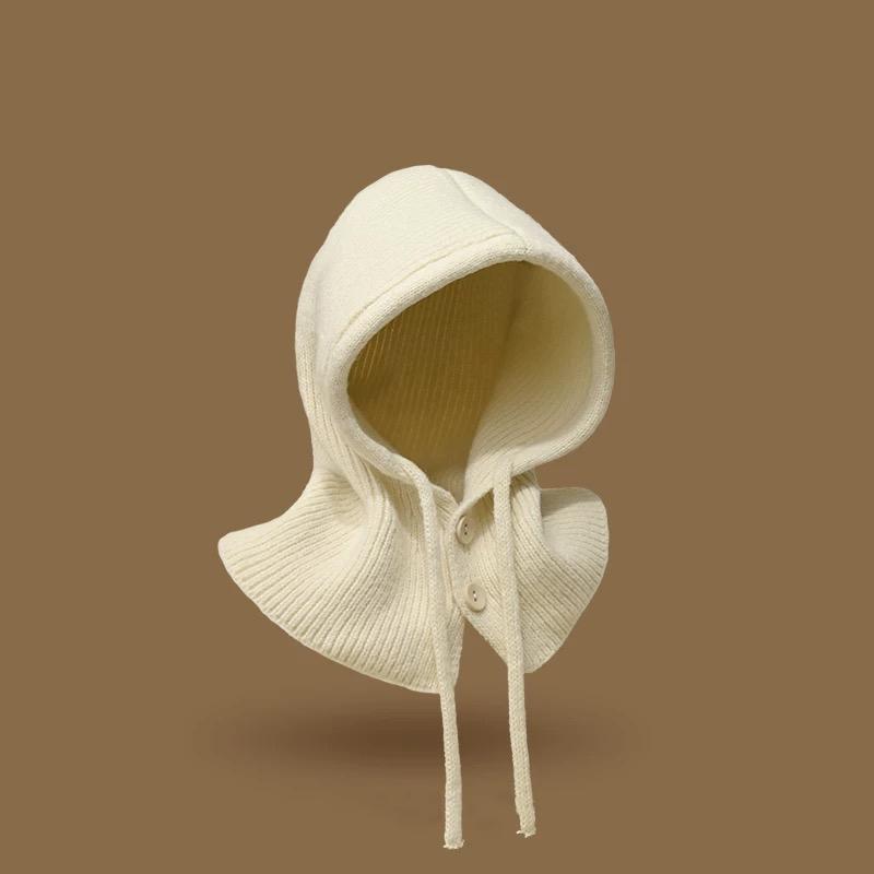 

WTEMPO 1 шт. Осенне-зимние однотонные теплые эластичные вязаные шапки, морозостойкие, ветрозащитные, уличные, защитные шапки с пуговицами 1pc бежевый