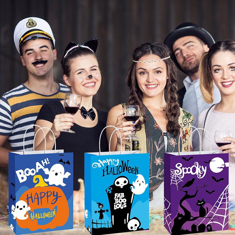 6Pcs Halloween Candy Snack Handbag Creative Cartoon Multi Style Pattern Design Trick or Treat Party Decoration