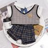 20cm Plush Doll Clothes, Handmade, Stuffed Doll Clothes, 4-Piece School-Style Plush Outfit Set: Vest, Shirt, Ribbon, and Pants (Gray, 20cm) [Used]