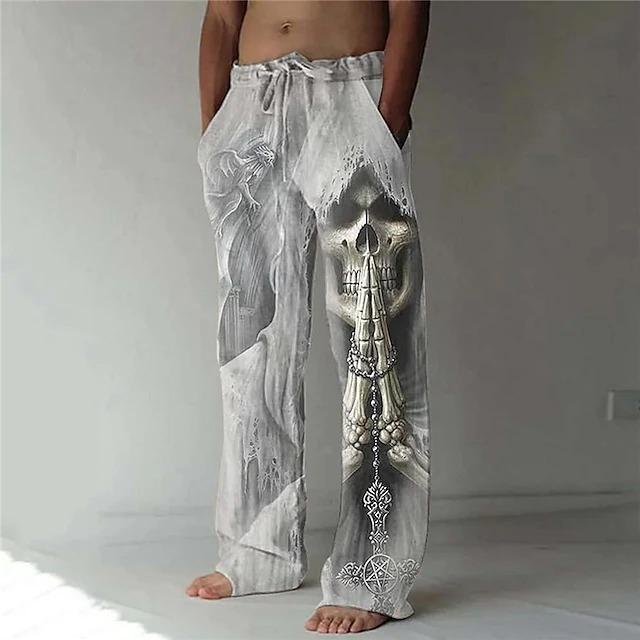 New Men's Casual Pants Hundred Men's Skull Pattern 3D Digital Printed Wide Leg Pants
