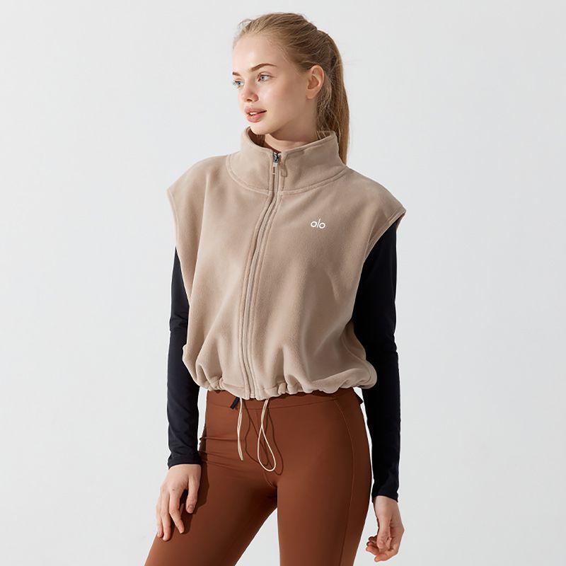 

Aloneadv American Yoga Outwear Women s Winter Fleece-lined Sports Vest Olympic Fleece Heattech Vest Workout Top Oat milk L