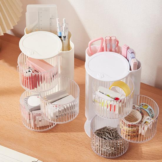 Makeup Brush Holder With Lid Clear Rotating Cosmetic Tool Organizer For Vanity
