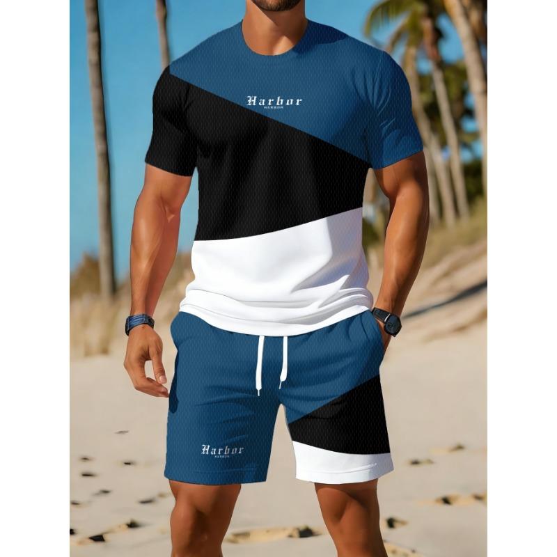 Casual Sports Suit Breathable Outdoor Leisure Men's Round Neck T-shirt Shorts Pants Suit Summer Digital Printing Printing Suit for Men and Adults