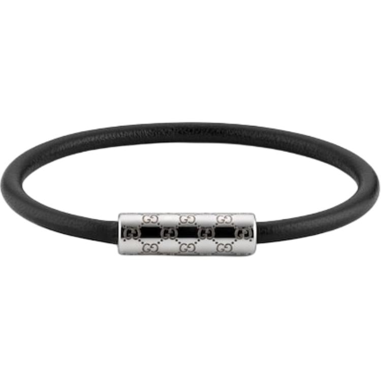 

Gucci GG Engraved Silver Tone Palladium Metal Detail Clasp Bracelet Unisex Bracelet Black 836244-IAAE5-8163 S