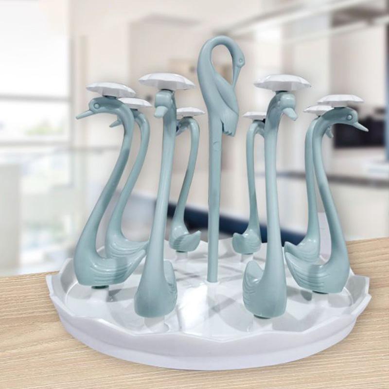 1pc Cup Storage Rack Swan Shape Hand-held Desktop Water Cup Holder Rotatable Mug Coffee Cup Draining Rack Kitchen Organizer