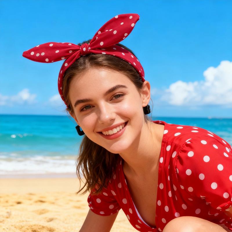 Solid Fabric Polka Dot Bow Headband for Woman Elegant Temperament Wide Headband Fashion Girl's Makeup Hairband