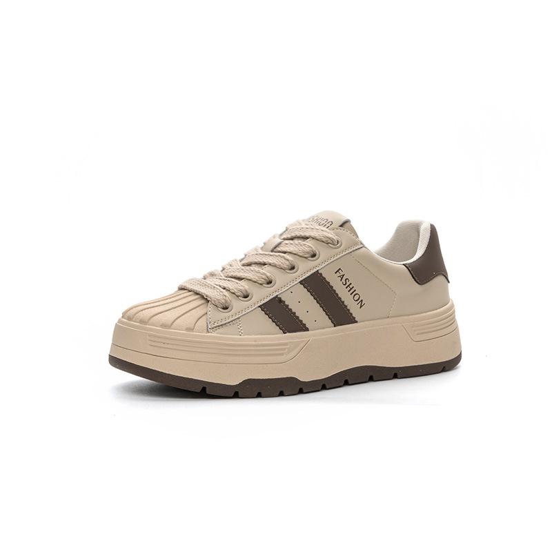 Shell head little white shoes women's 2025 spring new non-slip and wear-resistant leather thick-soled heightening comfortable and breathable casual