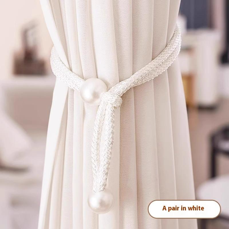 3 Pairs Curtain Binding Straps, Curtain Buckle Storage Ropes, Pearl Deroration for Curtain Home Decor