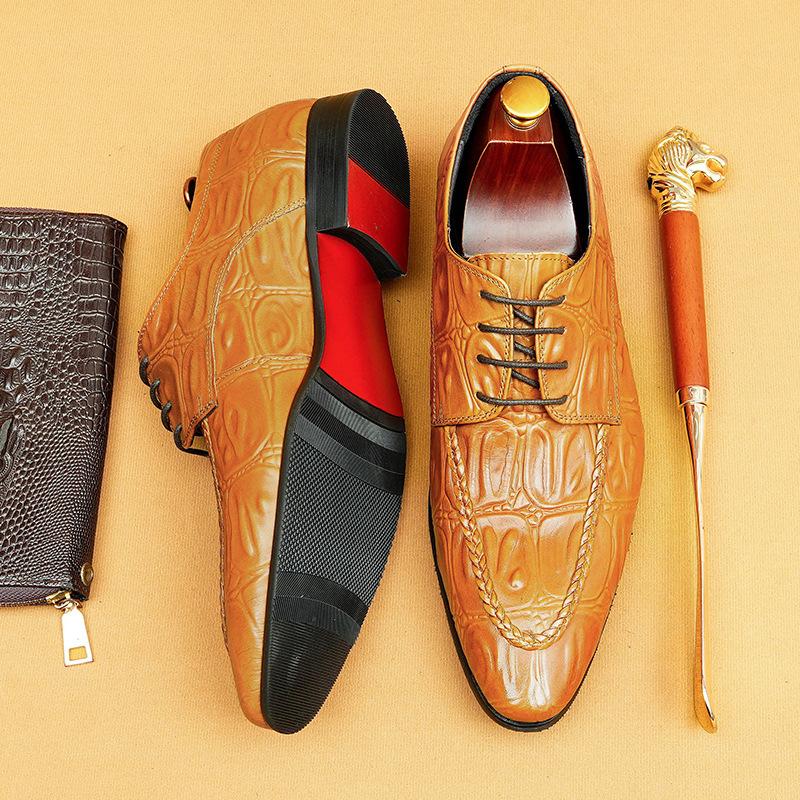Leather Shoes Men'S British Trend Wedding Business Casual Shoes Genuine Leather Crocodile Pattern Men'S Derby Shoes Handmade Men'S Shoes