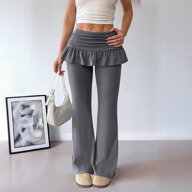 

Новые осенне-зимние женские однотонные повседневные брюки клеш с эластичной талией, универсальные эластичные брюки S темно-серого