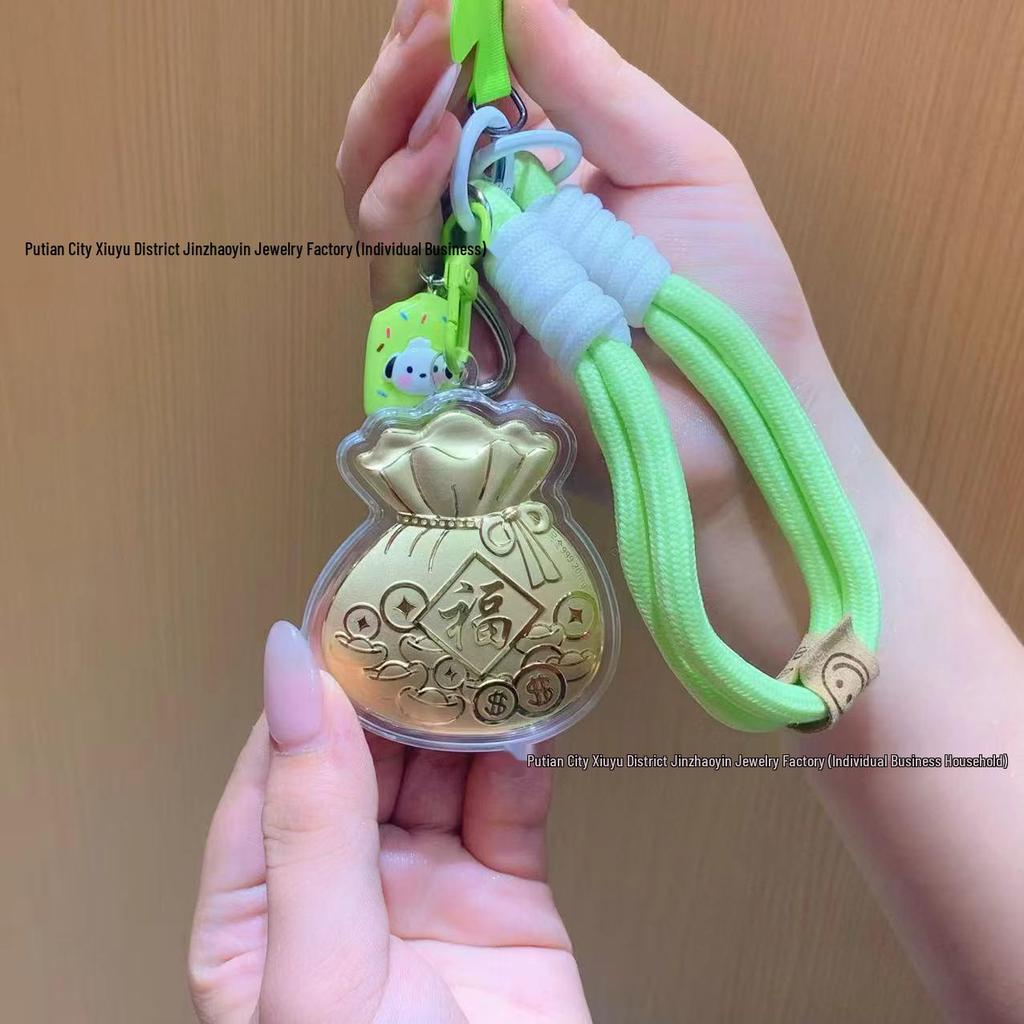 Pure Gold Dragon & Phoenix Pendant Phone Chain - Perfect Mid-Autumn Festival Gift for Elders
