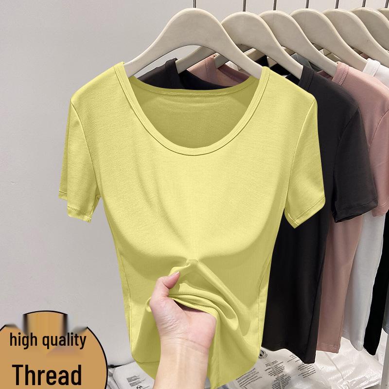 Plus Size Ribbed V-Neck T-Shirt - European Style, Short-Sleeve, Summer 2026, Women's Slimming Top