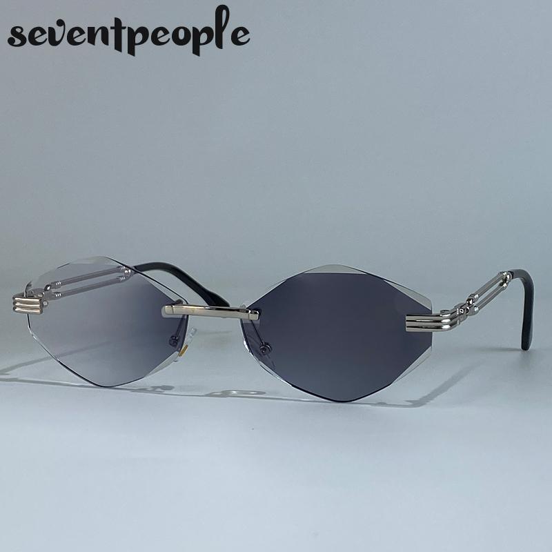 Classic Rimless Hexagon Sunglasses Women  Luxury Brand Vintage Steampunk Metal Outdoor Sun Glasses For Ladies Polygon Shades