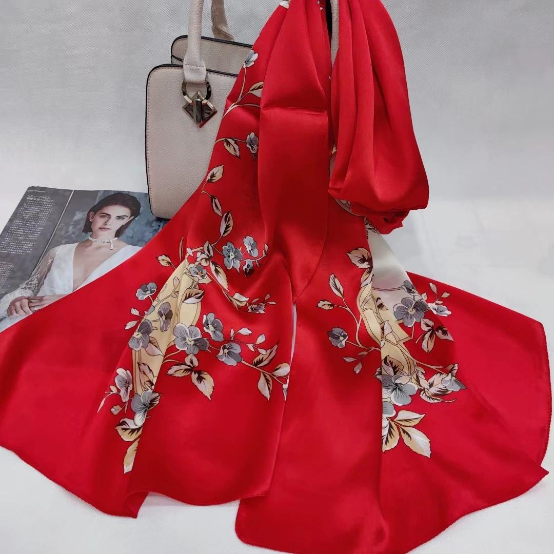 

High Quality 100% Silk Scarf Shawl Hijab Wrap Women Floral Spring Summer Beach Silk Scarves 175x53cm