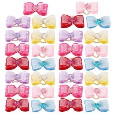 30pcs Chouchou Élastique avec Nœud à Strass Brillant pour Chiens Chats