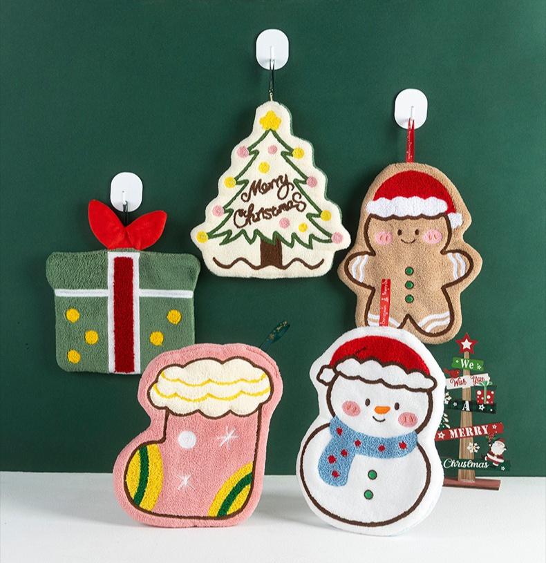 Festive Christmas Hand Towel - Soft, Absorbent Coral Fleece -For Kitchen & Bathroom Decor, Christmas Bathroom Decor| Wash Cloths