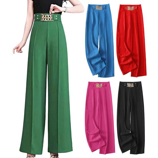 Women Suit Pants High Waist Straight Wide Leg Long Pants with Pockets Solid Color