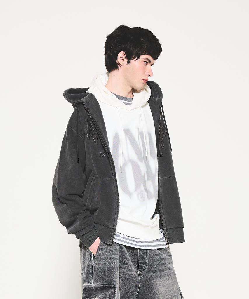 Annoyed Pigment Lettering Hooded Sweat Zip-Up Lq1Tu076_Charcoal_2