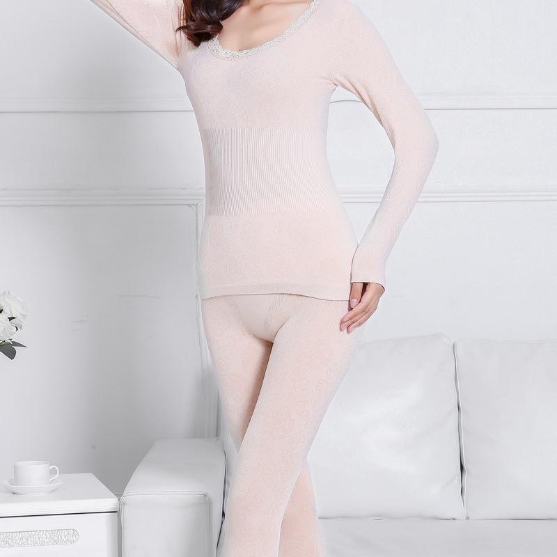 Modal Women Pyjamas Set Tops+Pants Sexy Slim Winter Warm Underwear Ladies Underwear