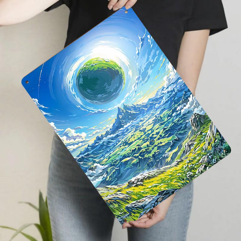 

Dreamy Planet Floating Mountain Landscape Metal Wall Art for Living Room Bedroom Study Office Decor 20x30cm（7.8x11.8inch）
