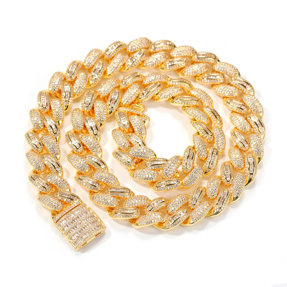 Chunky Iced Out Cz Rhinestone Necklace Link Chain Brass Zircon Cuban Chain Necklace 16inches