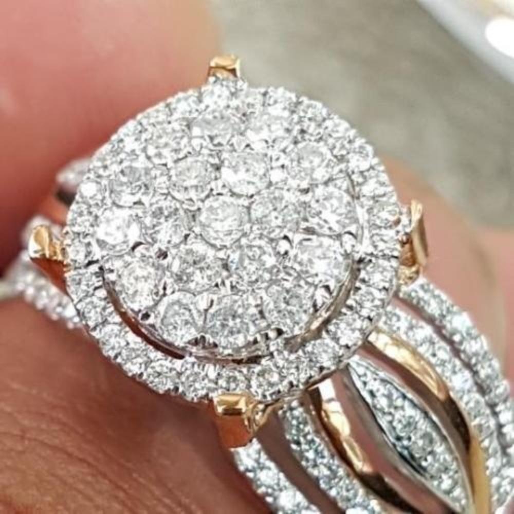 Elegant Two Tone 14k Rose Gold Plated Ring for Women Micro Paved Diamond Luxury Engagement Wedding Party Ring