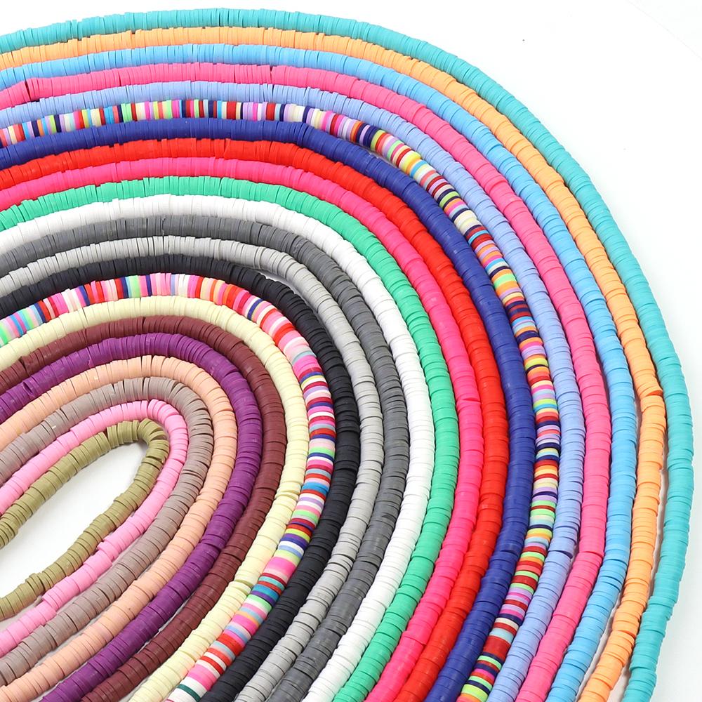 1 Strang 6mm Mehrfarbige Polymer Clay Perlen Flach Rund Handgemacht Lose Abstandene Perlen Für Schmuckherstellung DIY Armband Ohrringe Basteln