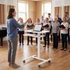 Height-Adjustable Sit-Stand Desk, Mobile, Keyboard Tray, Casters, Steel Frame, White