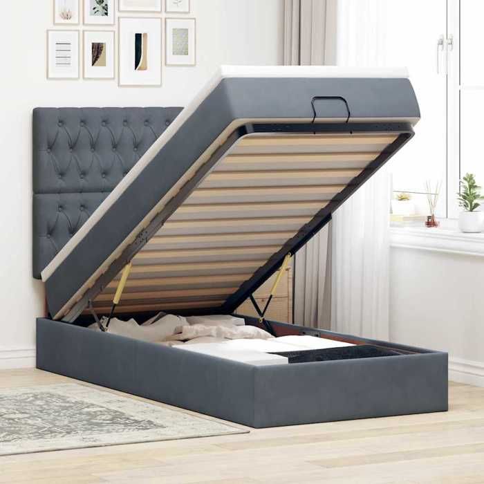 VidaXL Cadre de lit ottoman avec matelas gris foncé 80x200 cm velours, cadre de lit, cadre de lit rembourré, cadre de lit 3313506