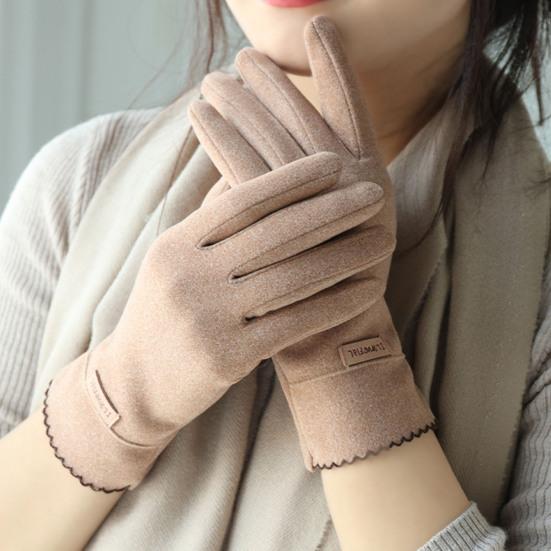 1 Paar Buchstabenlogo Verdickte Einfarbige Winddichte Koreanischer Stil Damen Handschuhe Herbst Winter Fleecefutter Touchscreen Vollfinger Fahrhandschuhe