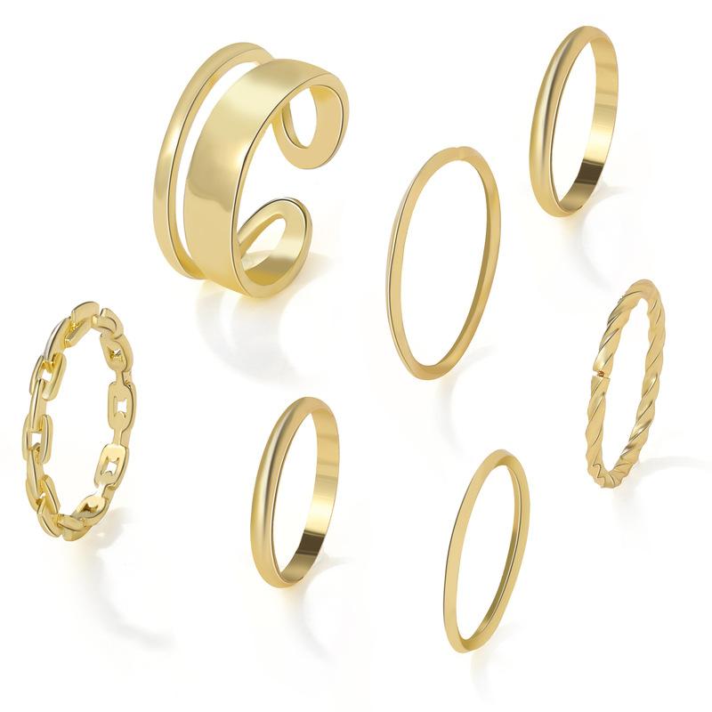 10Pcs Punk Gold Color Chain Rings Set For Women Girls Fashion Irregular Finger Thin Rings Gift  Female Knuckle Jewelry Party