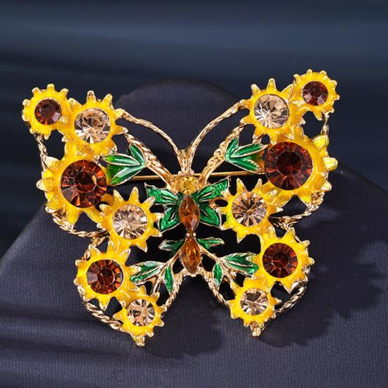 Sunflower Butterfly Brooch Rhinestone Butterfly Lapel Pin Sparkling Flower Brooch Pin for Blazers Coats Shirts Sweaters
