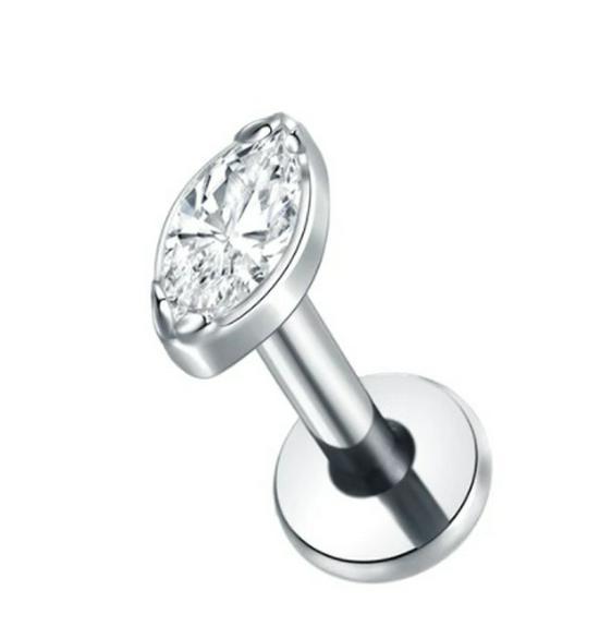 G23 Titanium Threaded Chain Clover Lip Stud with Zirconia