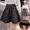 Fustă A-line cu talie înaltă din lână cu carouri pentru femei - Toamnă/Iarnă 2025 Stil coreean Fustă umbrelă
