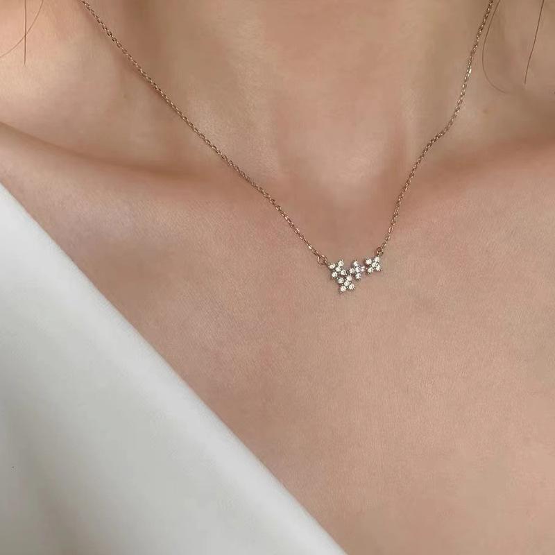 S925 Sterling Silver Four-leaf Clover Necklace Women's Exquisite High-end Feeling Full Diamond Pendant Fashion Gift