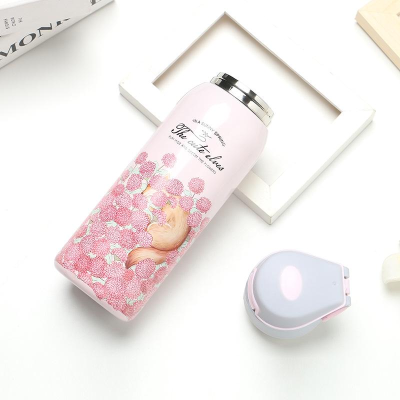 380/450ML Double Wall Sport Tea Coffee Thermos Hot water bottle 304 Stainless Steel Vacuum Flask mug with straw insulated cup