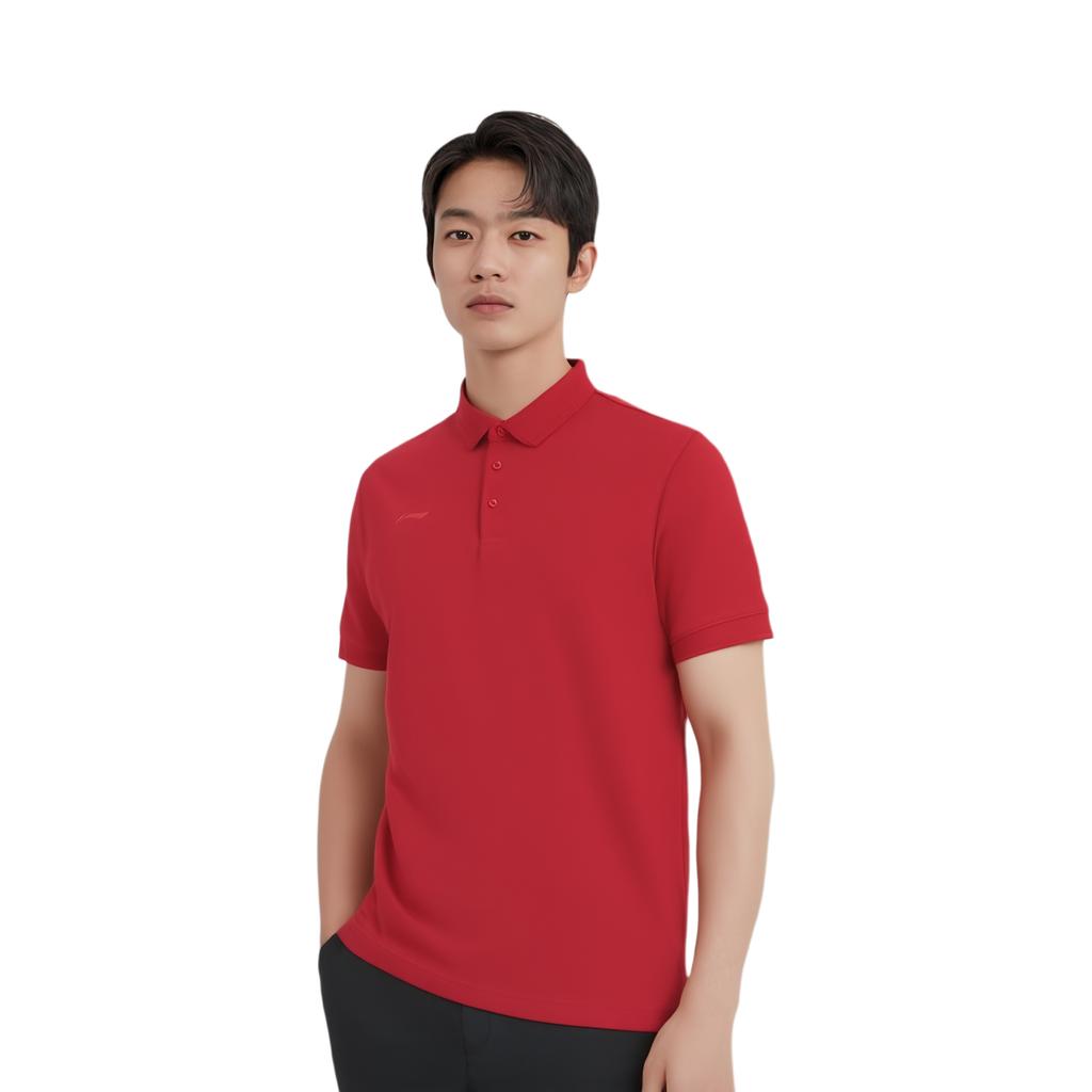 Li-Ning Solid Color Moisture Wicking Quick Dry Sports Polo Shirt Men Tops Bull-Red APLU195-6