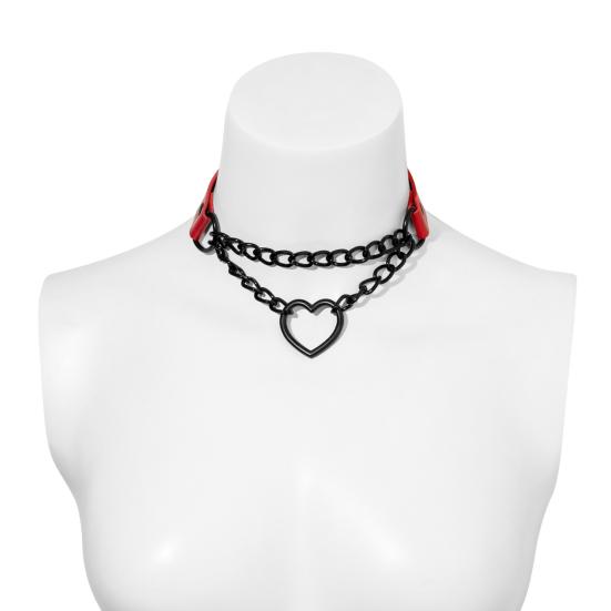 Necklace Chain Personality Twisted Chain Double Layer Faux Leather Sexy Gothic Punk Love Heart Pendant Collar Jewelry Accessory