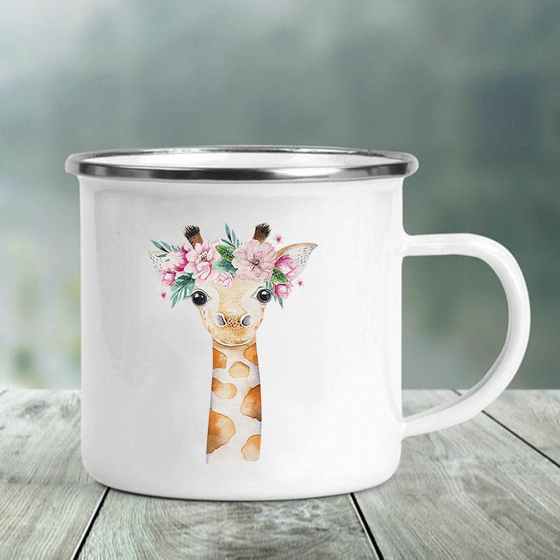 Cute Animal Letter Print Mugs Creative Glass Coffee Tea Cup Personalized Gifts Enamel Mug Kawaii Drinkware Cofee Cups Friends
