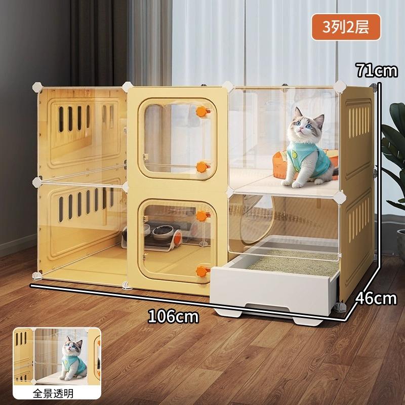 Villa Transparente para Gatos Caja de Arena Extra Grande Inodoro Interior Configuración de Una Habitación Un Salón Jaula para Gatos Hogar Espacioso Sistema de Residencia para Mascotas