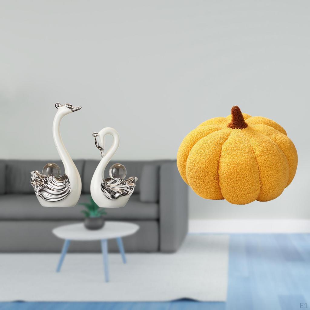 Porcelain Swan Pumpkin Sculpture Figurine Collection Decorative Animal Statue Ornament Cushion for